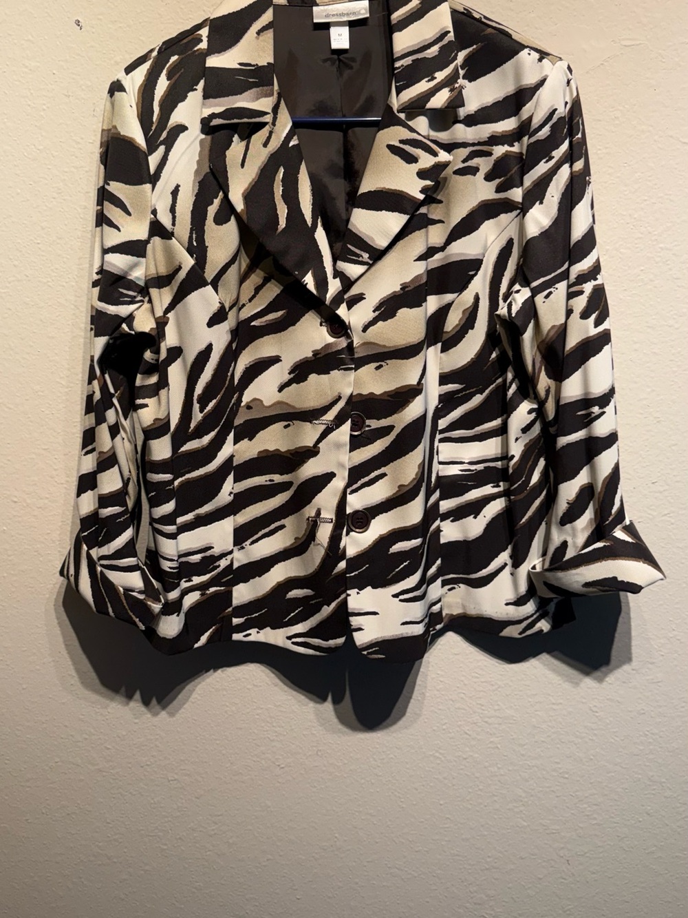Dress Barn Black and White Animal Printed Blazer Size Medium